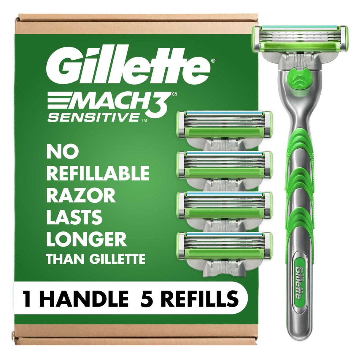 Gillette Mach3 Sensitive Shaving Razor for Men – 1 Handle + 5 Blade Refills for Sensitive Skin Avelisse