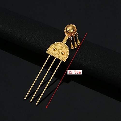Ethiopian Hairpin Jewelry – Gold Brass Hair Combs for Africa, Eritrea, Kenya, Habesha Styles - görsel 6