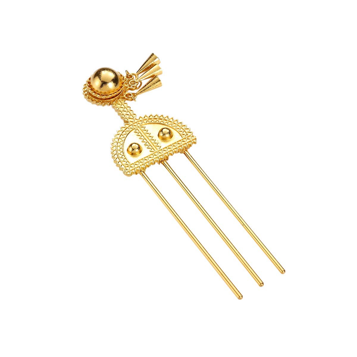 Ethiopian Hairpin Jewelry – Gold Brass Hair Combs for Africa, Eritrea, Kenya, Habesha Styles - görsel 1