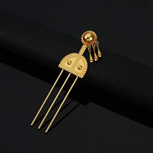 Ethiopian Hairpin Jewelry – Gold Brass Hair Combs for Africa, Eritrea, Kenya, Habesha Styles - görsel 4