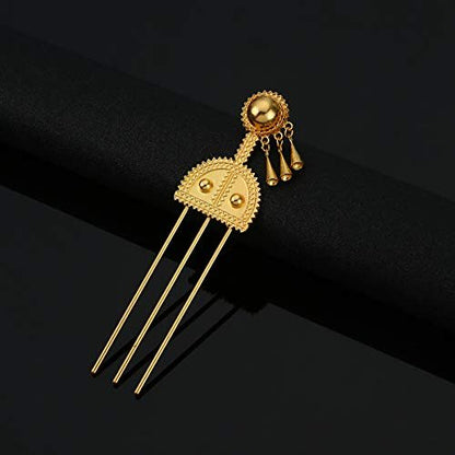Ethiopian Hairpin Jewelry – Gold Brass Hair Combs for Africa, Eritrea, Kenya, Habesha Styles