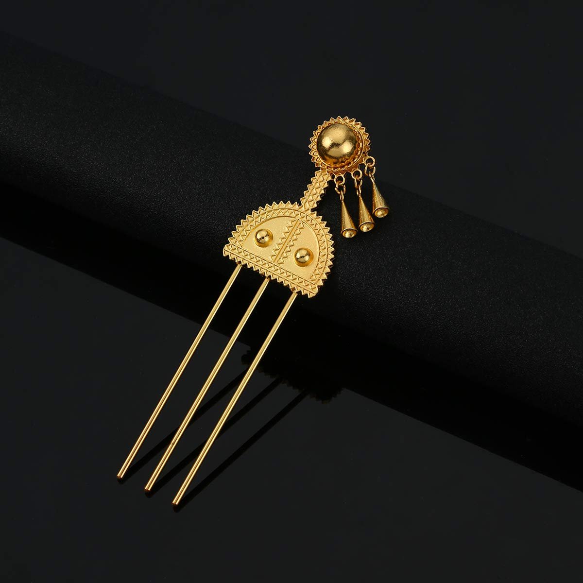 Ethiopian Hairpin Jewelry – Gold Brass Hair Combs for Africa, Eritrea, Kenya, Habesha Styles - görsel 3