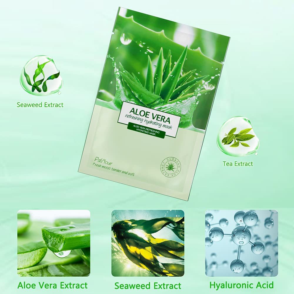 PalNour Aloe Facial Sheet Mask - Hydrating & Revitalizing for Dry, Oily, Sensitive Skin - 10 Pack - görsel 6