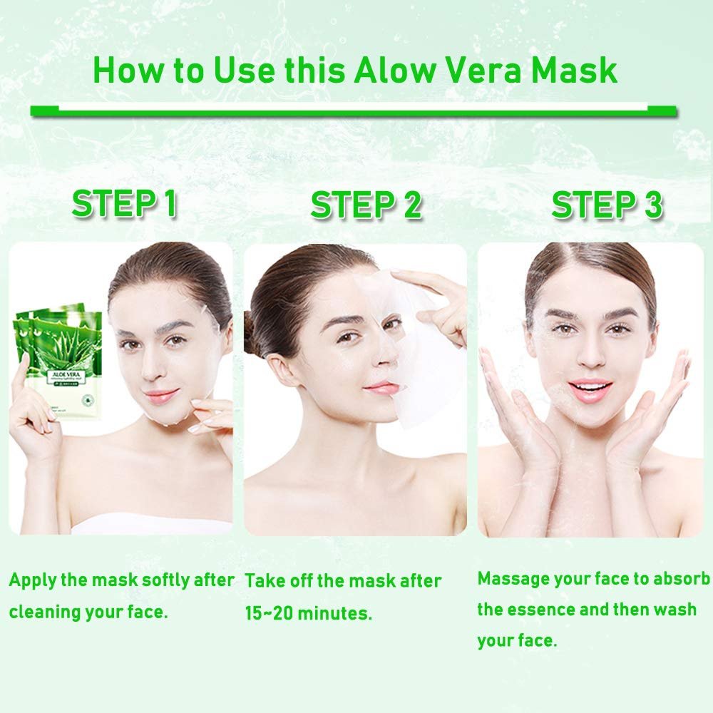 PalNour Aloe Facial Sheet Mask - Hydrating & Revitalizing for Dry, Oily, Sensitive Skin - 10 Pack - görsel 10