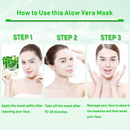 PalNour Aloe Facial Sheet Mask - Hydrating & Revitalizing for Dry, Oily, Sensitive Skin - 10 Pack