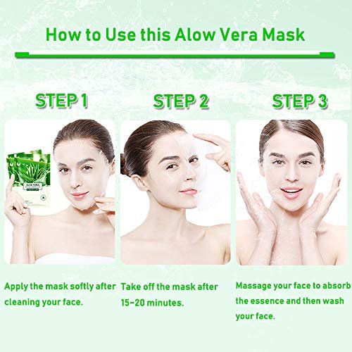 PalNour Aloe Facial Sheet Mask - Hydrating & Revitalizing for Dry, Oily, Sensitive Skin - 10 Pack - görsel 9