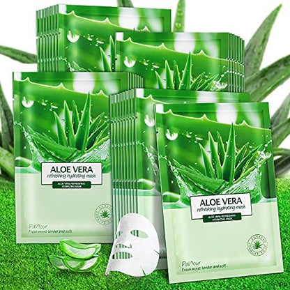 PalNour Aloe Facial Sheet Mask - Hydrating & Revitalizing for Dry, Oily, Sensitive Skin - 10 Pack