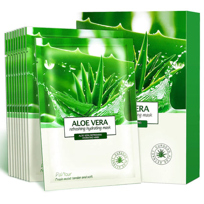 PalNour Aloe Facial Sheet Mask - Hydrating & Revitalizing for Dry, Oily, Sensitive Skin - 10 Pack