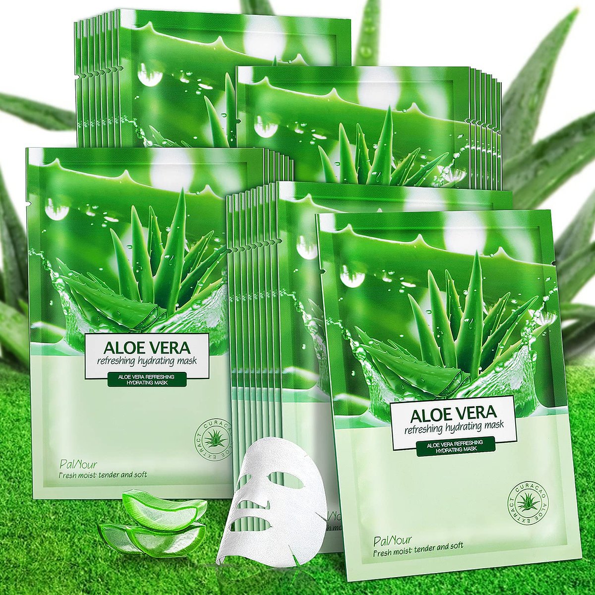 PalNour Aloe Facial Sheet Mask - Hydrating & Revitalizing for Dry, Oily, Sensitive Skin - 10 Pack - görsel 4