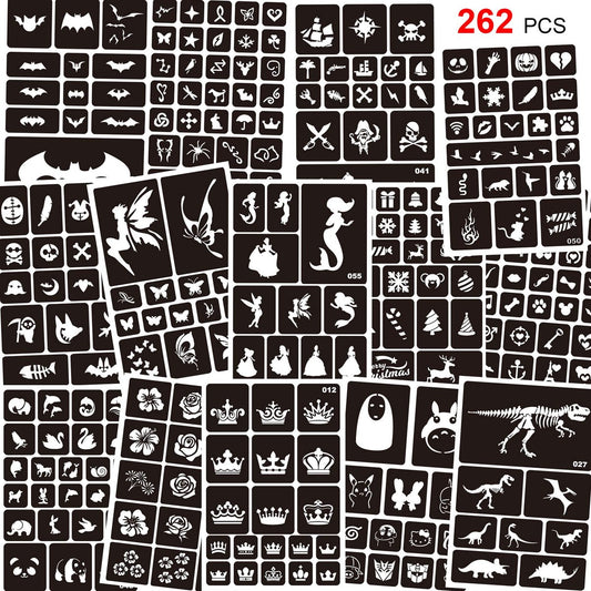 Konsait 262pcs Temporary Tattoos Stencils for Kids - Face and Body Paint Stencils Kit, Glitter Tattoos for School Shows, Birthdays, Halloween, Christmas Party Favor Supplies