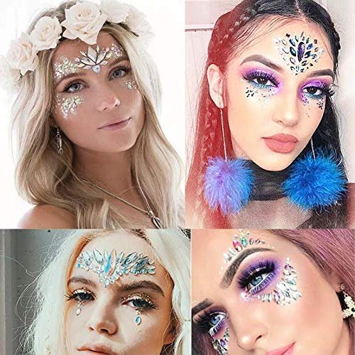 Rainbow Face Jewels & Gems Stickers – Festival Rave Accessories, Carnival Mermaid Costume Glitter (4 Count) - görsel 4