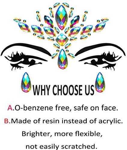 Rainbow Face Jewels & Gems Stickers – Festival Rave Accessories, Carnival Mermaid Costume Glitter (4 Count) - görsel 6