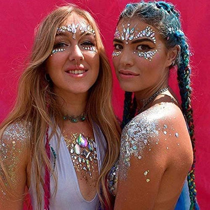 Rainbow Face Jewels & Gems Stickers – Festival Rave Accessories, Carnival Mermaid Costume Glitter (4 Count)