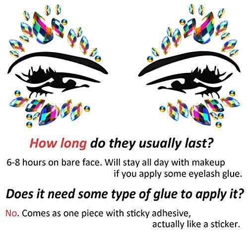Rainbow Face Jewels & Gems Stickers – Festival Rave Accessories, Carnival Mermaid Costume Glitter (4 Count) - görsel 7