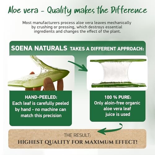 Soena Aloe Vera Gel Organic – Pure Aloe Leaf Juice, Vegan, Unscented, Certified Organic, Made in Germany – Moisturizer for Face, Skin, Hair & Sunburn Relief (8.45 Fl Oz) Avelisse