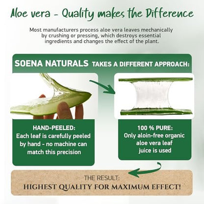 Soena Aloe Vera Gel Organic – Pure Aloe Leaf Juice, Vegan, Unscented, Certified Organic, Made in Germany – Moisturizer for Face, Skin, Hair & Sunburn Relief (8.45 Fl Oz) Avelisse