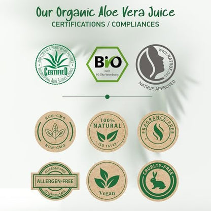 Soena Aloe Vera Gel Organic – Pure Aloe Leaf Juice, Vegan, Unscented, Certified Organic, Made in Germany – Moisturizer for Face, Skin, Hair & Sunburn Relief (8.45 Fl Oz) Avelisse