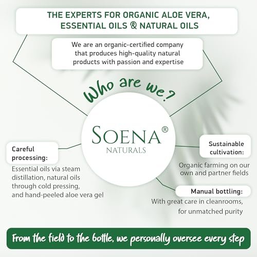Soena Aloe Vera Gel Organic – Pure Aloe Leaf Juice, Vegan, Unscented, Certified Organic, Made in Germany – Moisturizer for Face, Skin, Hair & Sunburn Relief (8.45 Fl Oz) Avelisse