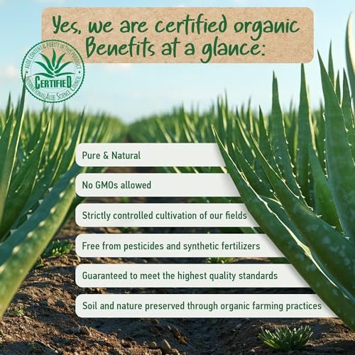 Soena Aloe Vera Gel Organic – Pure Aloe Leaf Juice, Vegan, Unscented, Certified Organic, Made in Germany – Moisturizer for Face, Skin, Hair & Sunburn Relief (8.45 Fl Oz) Avelisse