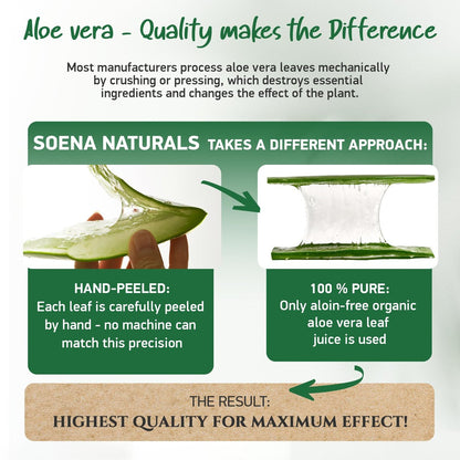 Soena Aloe Vera Gel Organic – Pure Aloe Leaf Juice, Vegan, Unscented, Certified Organic, Made in Germany – Moisturizer for Face, Skin, Hair & Sunburn Relief (8.45 Fl Oz) Avelisse