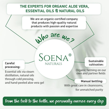 Soena Aloe Vera Gel Organic – Pure Aloe Leaf Juice, Vegan, Unscented, Certified Organic, Made in Germany – Moisturizer for Face, Skin, Hair & Sunburn Relief (8.45 Fl Oz) Avelisse