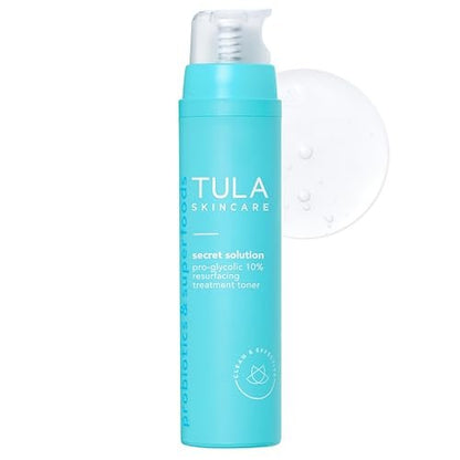 TULA Skin Care Secret Solution Pro-Glycolic 10% pH Resurfacing Toner - Gently Exfoliating Face Toner with Prebiotics and Glycolic Acid, 2.7 oz Avelisse
