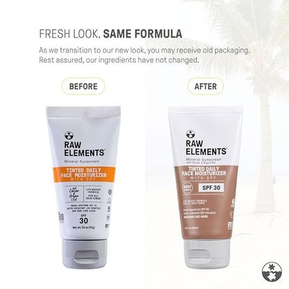 Raw Elements Tinted Daily Face Moisturizer SPF 30 - All-Natural Mineral Sunscreen with Non-Nano Zinc Oxide, 95% Organic, Reef Safe, 1.8 oz Avelisse