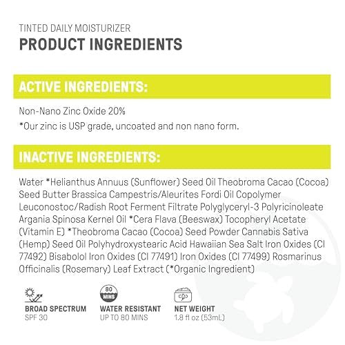 Raw Elements Tinted Daily Face Moisturizer SPF 30 - All-Natural Mineral Sunscreen with Non-Nano Zinc Oxide, 95% Organic, Reef Safe, 1.8 oz Avelisse