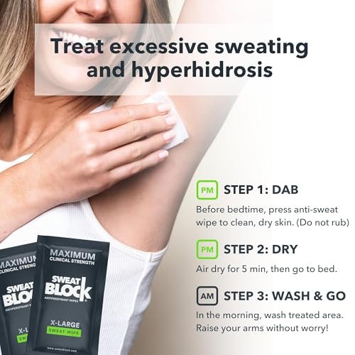 SweatBlock Clinical Strength XL Antiperspirant Body Wipes for Men & Women | Hyperhidrosis Sweat Protection for Hands, Feet, Underarms & Body | Unscented 10 Pack - görsel 12