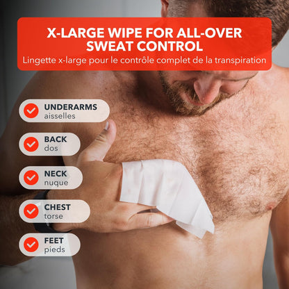 SweatBlock Clinical Strength XL Antiperspirant Body Wipes for Men & Women | Hyperhidrosis Sweat Protection for Hands, Feet, Underarms & Body | Unscented 10 Pack