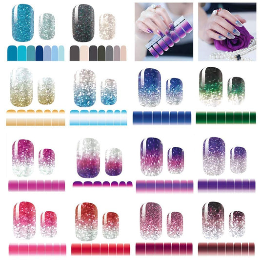 14 Sheets Glitter Gradient Nail Stickers - Shine Full Wraps Polish Strips Self-Adhesive Nail Art Sets for Women Girls Avelisse
