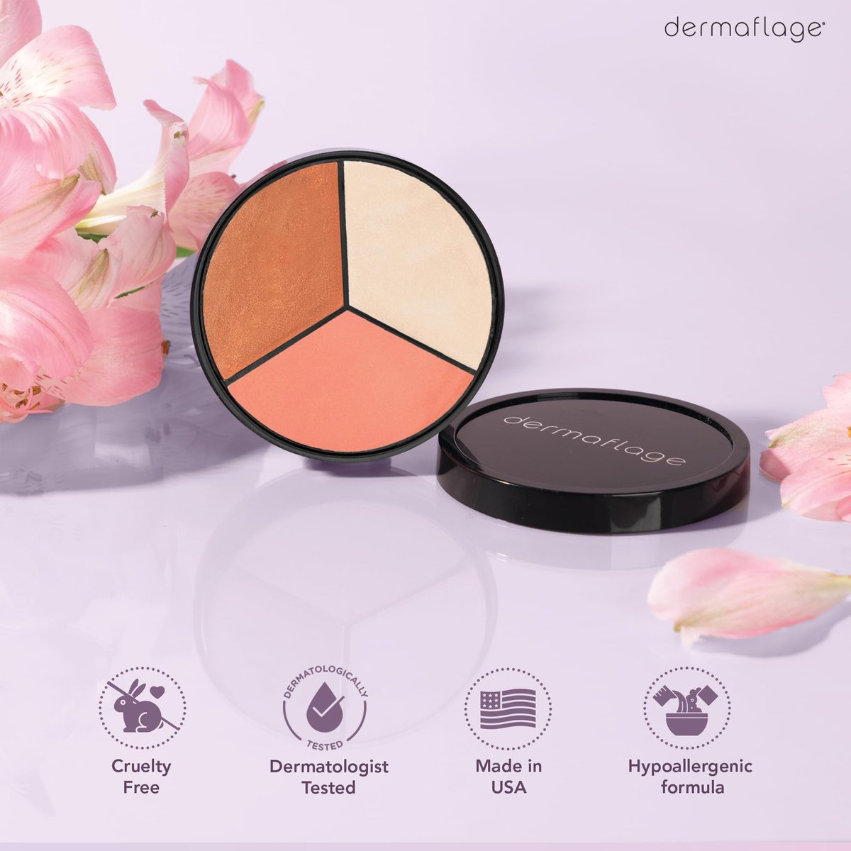Dermaflage Lit from Within Cheek Palette - Bronzer, Highlighter, Blush for Dewy Skin - 0.35 oz Avelisse