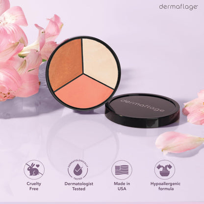 Dermaflage Lit from Within Cheek Palette - Bronzer, Highlighter, Blush for Dewy Skin - 0.35 oz Avelisse