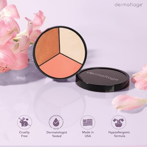 Dermaflage Lit from Within Cheek Palette - Bronzer, Highlighter, Blush for Dewy Skin - 0.35 oz Avelisse