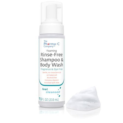 The Pharma-C Company Foaming Rinse Free Shampoo & Body Wash – 6 Pack, Fragrance & Dye Free, Hospital Tested Gentle No-Rinse Formula Avelisse