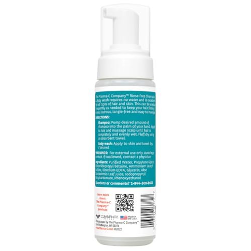 The Pharma-C Company Foaming Rinse Free Shampoo & Body Wash – 6 Pack, Fragrance & Dye Free, Hospital Tested Gentle No-Rinse Formula Avelisse