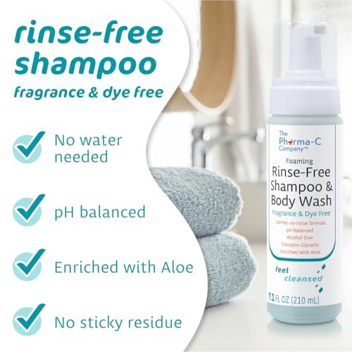 The Pharma-C Company Foaming Rinse Free Shampoo & Body Wash – 6 Pack, Fragrance & Dye Free, Hospital Tested Gentle No-Rinse Formula Avelisse