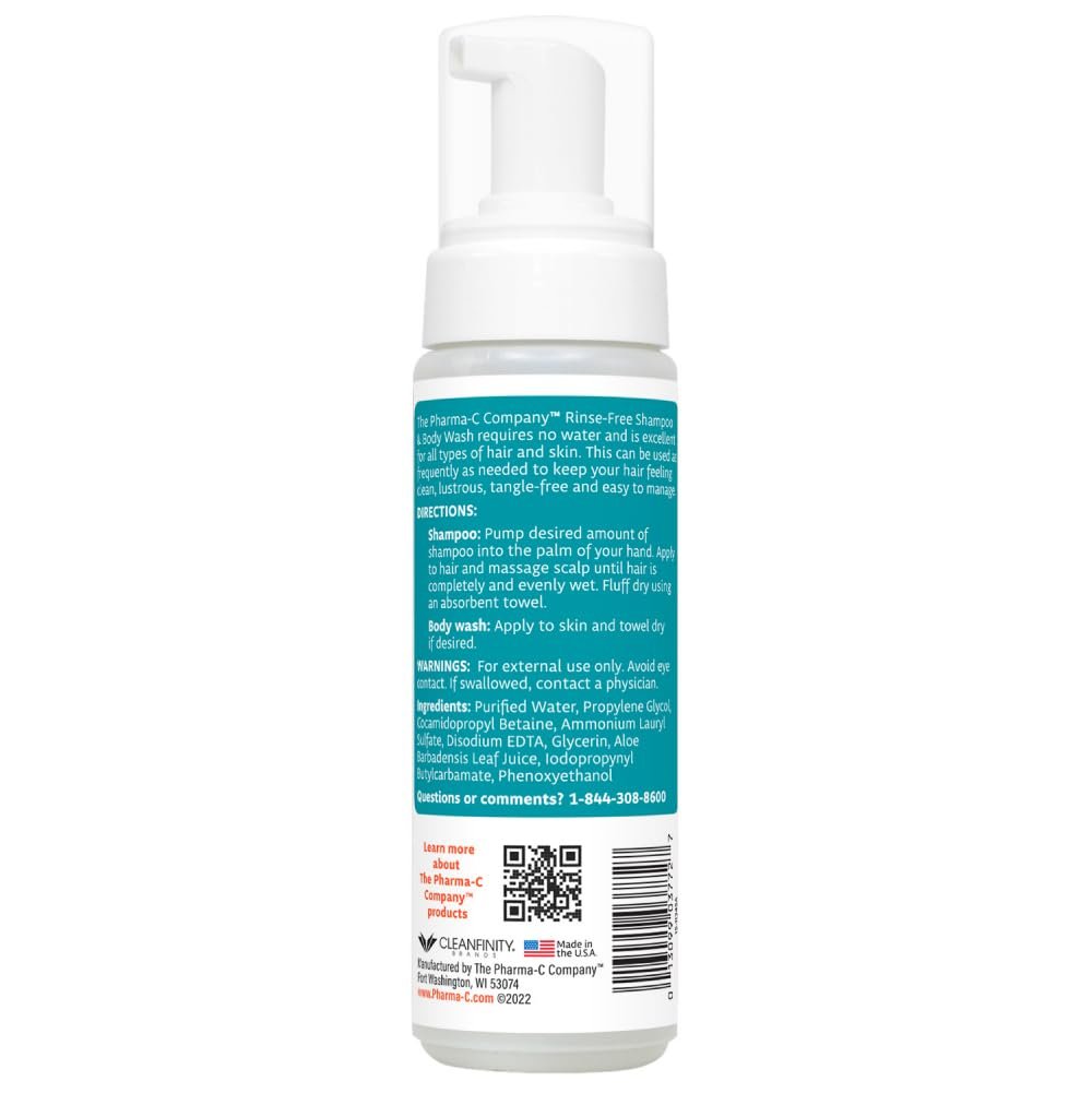 The Pharma-C Company Foaming Rinse Free Shampoo & Body Wash – 6 Pack, Fragrance & Dye Free, Hospital Tested Gentle No-Rinse Formula Avelisse