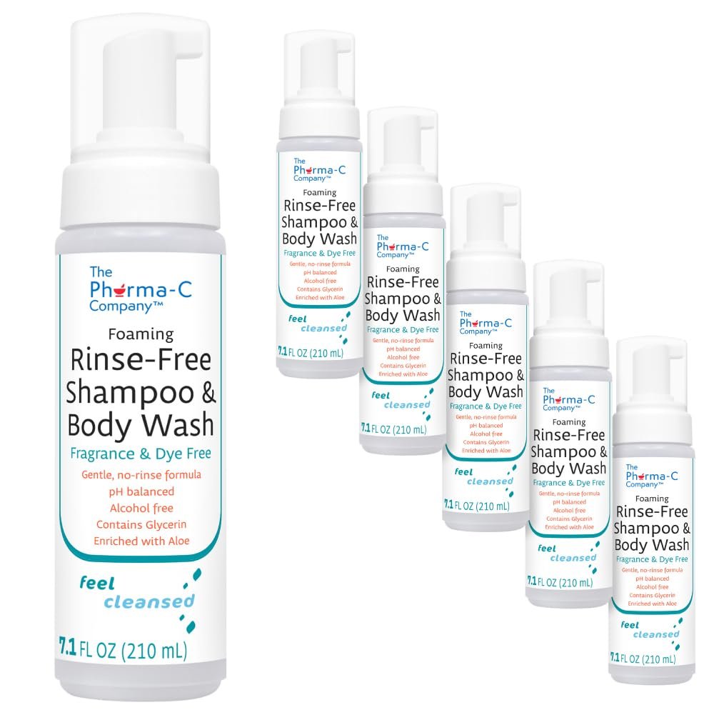 The Pharma-C Company Foaming Rinse Free Shampoo & Body Wash – 6 Pack, Fragrance & Dye Free, Hospital Tested Gentle No-Rinse Formula Avelisse