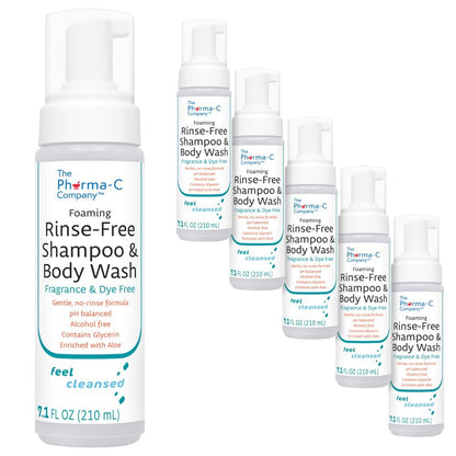 The Pharma-C Company Foaming Rinse Free Shampoo & Body Wash – 6 Pack, Fragrance & Dye Free, Hospital Tested Gentle No-Rinse Formula Avelisse