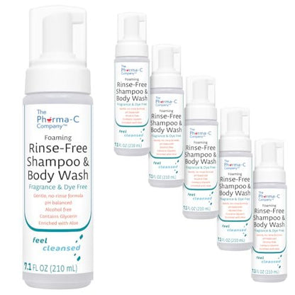 The Pharma-C Company Foaming Rinse Free Shampoo & Body Wash – 6 Pack, Fragrance & Dye Free, Hospital Tested Gentle No-Rinse Formula Avelisse
