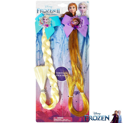 LUV HER Disney Frozen II BFF Faux Hair Braid Elastic Pony Set - Anna & Elsa Hair Ties for Kids Ages 3+