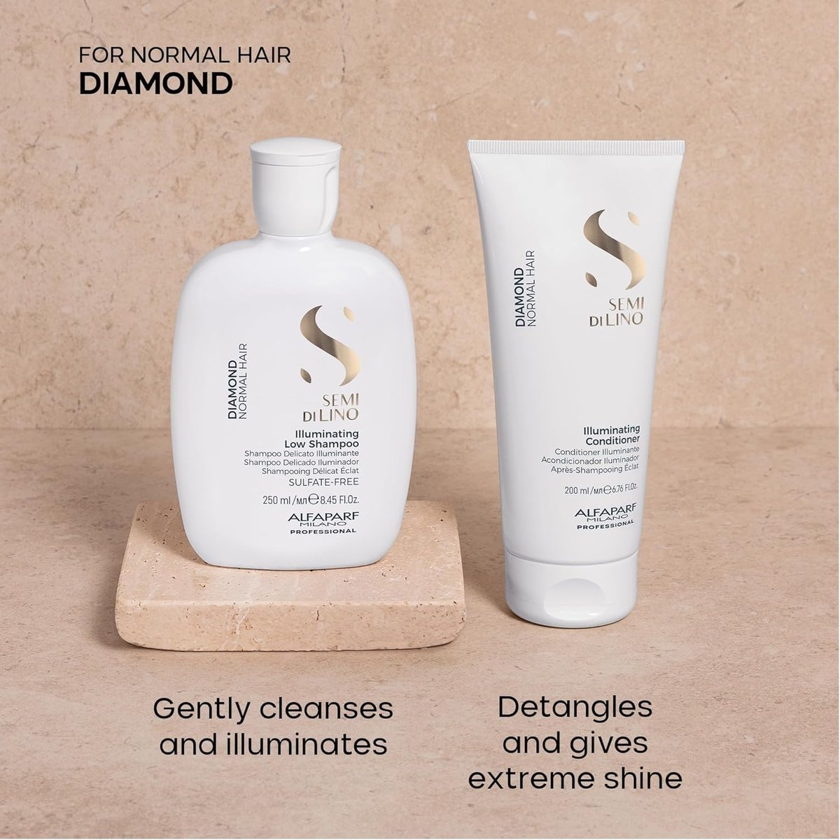 Semi di Lino Diamond Shampoo and Conditioner Set – Infused with Argan Oil & Shea Butter for Brilliant Shine and Softness, Sulfate-Free, Color-Safe for All Hair Types Avelisse
