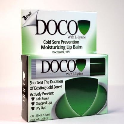 DocoShield Lip Balm with Docosanol and Lysine (3-Pack) – Clear, Moisturizing Lip Care