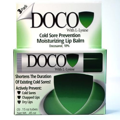 DocoShield Lip Balm with Docosanol and Lysine (3-Pack) – Clear, Moisturizing Lip Care