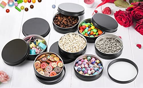 Foraineam 48 Pack 2 oz Round Lip Balm Tin Cans - Aluminum Cosmetic Sample Containers with Screw Lid - Matte Black Metal Empty Tins Storage Travel Tin Jars Avelisse
