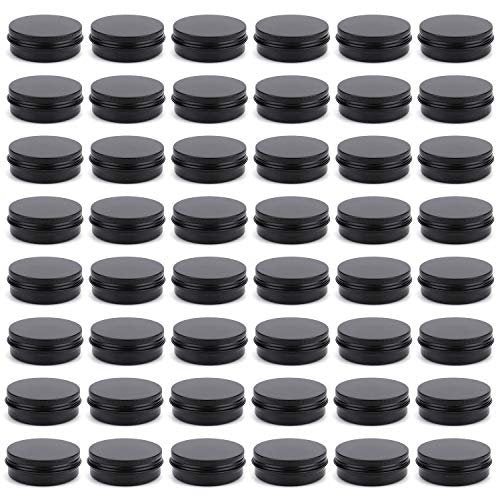 Foraineam 48 Pack 2 oz Round Lip Balm Tin Cans - Aluminum Cosmetic Sample Containers with Screw Lid - Matte Black Metal Empty Tins Storage Travel Tin Jars Avelisse