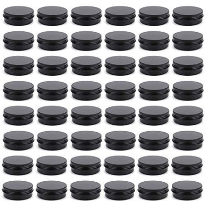 Foraineam 48 Pack 2 oz Round Lip Balm Tin Cans - Aluminum Cosmetic Sample Containers with Screw Lid - Matte Black Metal Empty Tins Storage Travel Tin Jars Avelisse
