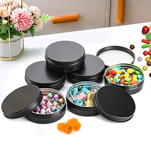 Foraineam 48 Pack 2 oz Round Lip Balm Tin Cans - Aluminum Cosmetic Sample Containers with Screw Lid - Matte Black Metal Empty Tins Storage Travel Tin Jars Avelisse