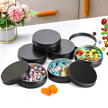 Foraineam 48 Pack 2 oz Round Lip Balm Tin Cans - Aluminum Cosmetic Sample Containers with Screw Lid - Matte Black Metal Empty Tins Storage Travel Tin Jars Avelisse